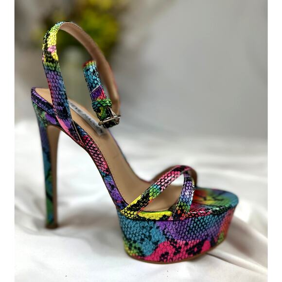 Steve Madden Marciana Snake Skin Multi Ankle Strap Open Toe High Heel Sandals 6 - Picture 11 of 16